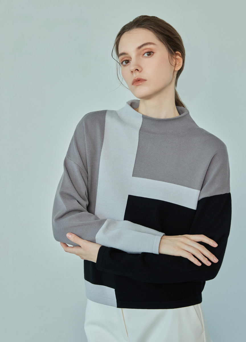 極簡風格高領針織上衣